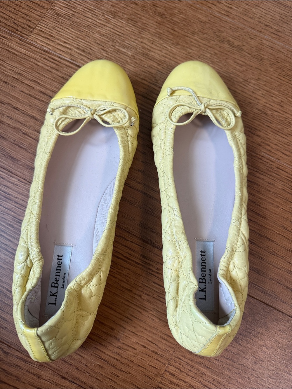 LK Bennett Lemon Quilted Leather Ballet Flats with Bow